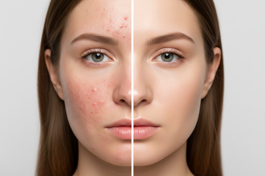 woman with skin broken out on one side of face